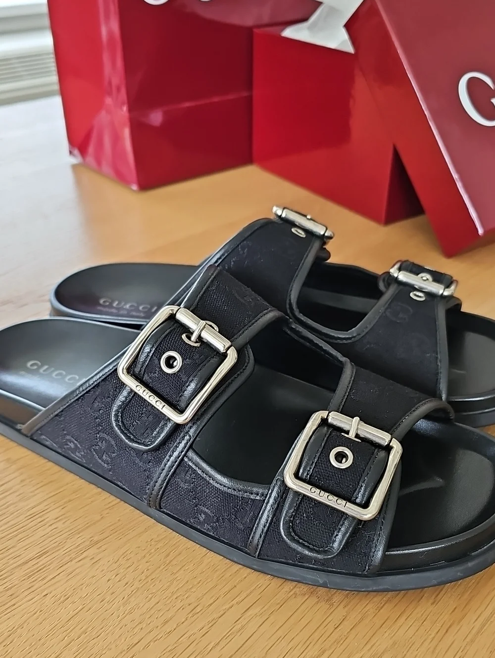 Gucci Logo Leather & Canvas Sandal